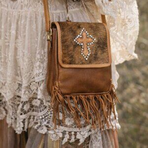 Montana Silversmiths Western Hair-On Hide Crossbody Fringe Bag
